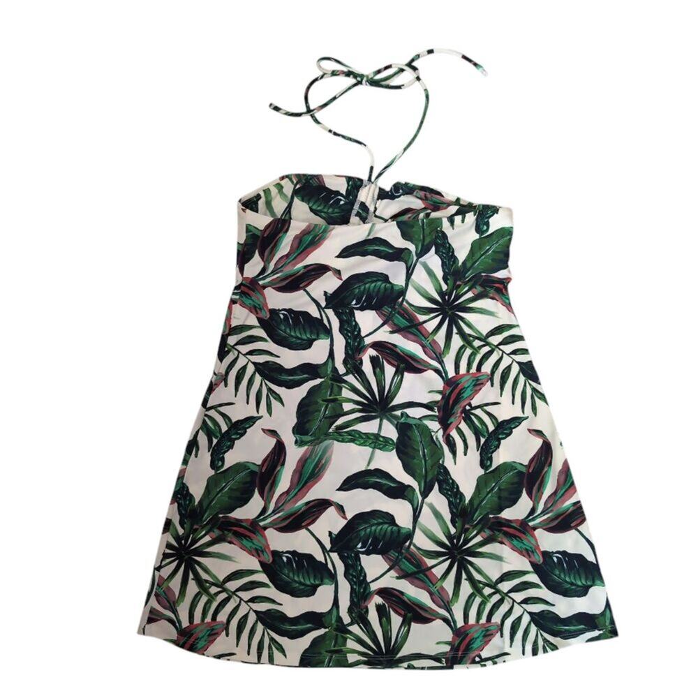 NWT Andie Waikiki Dress Ivory Palm Tropical Print Sleeveless Halter Size S